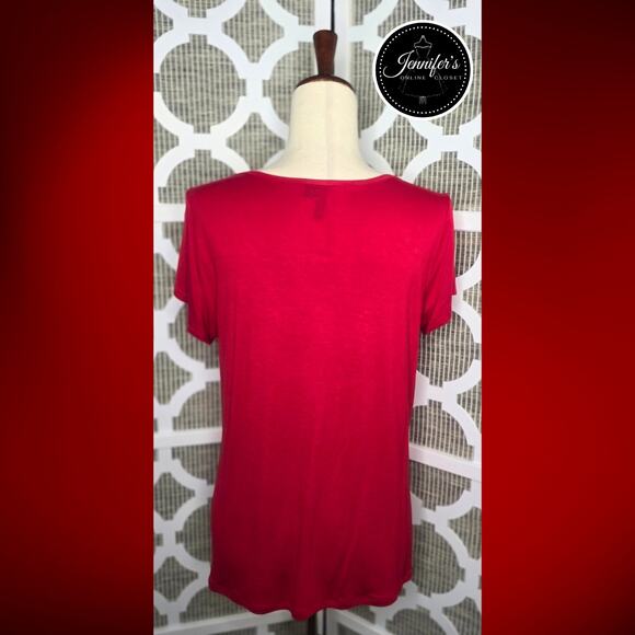 Relativity Red Sequin Scoop Neck Short Sleeve Knit Top Size PL - Picture 7 of 10